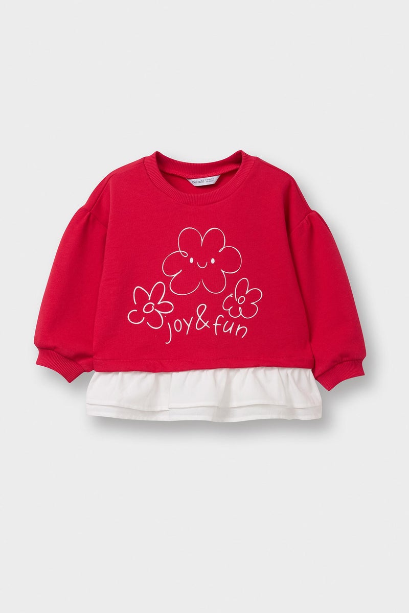 DeFacto Red BabyGirl Baby Girl Oversize Fit Floral Crew Neck Sweatshirt Casual - Image 3